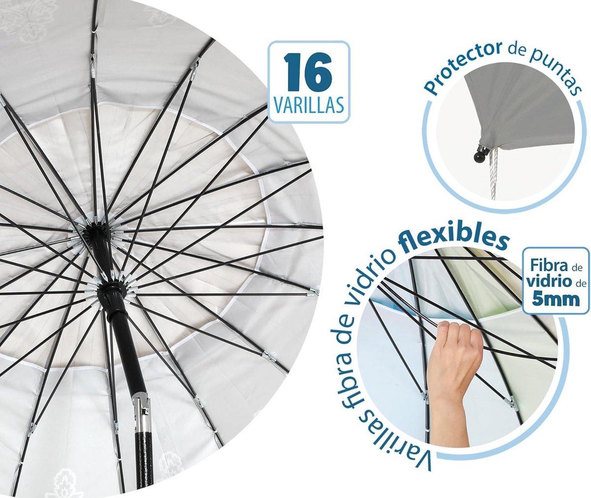 Strandparasol Ø 180 tot 240 cm mandala-design SPF 50+ grijs/wit Model: Wit 240 cm