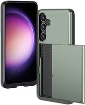 Étui iMoshion Convient pour Étui Samsung Galaxy S24 - Espace pour 2 cartes - Couverture arrière iMoshion avec porte-cartes - Vert foncé