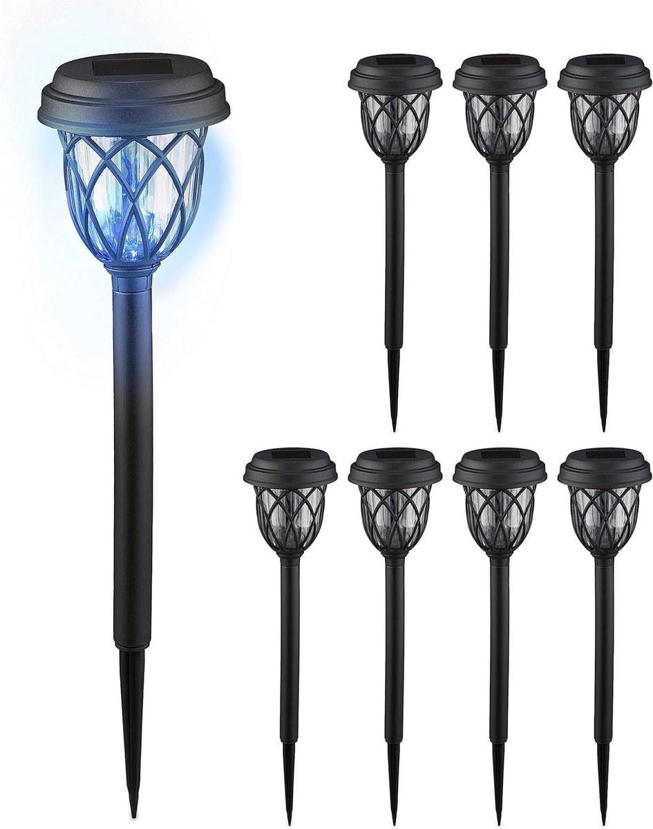 tuinlampen set van 8 lantaarns met grondpen 425 x 10 cm led tuinlampen zwart/transparant