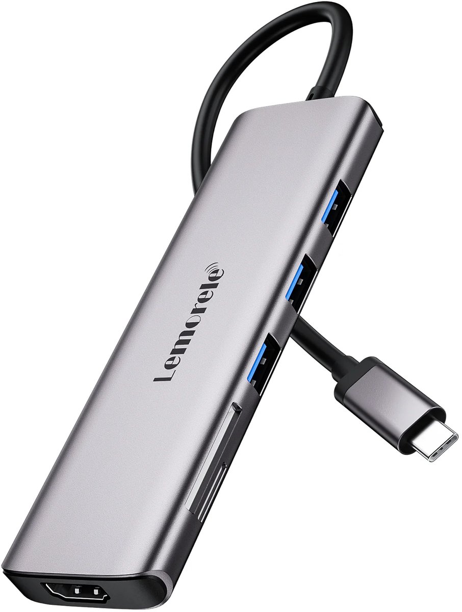Lemorele TC38 – USB-C Multiport Adapter – 8-in-1 Hub – HDMI 4K, 3x USB 3.0, SD/TF, PD 100W – Geschikt voor MacBook, Windows, Nintendo Switch