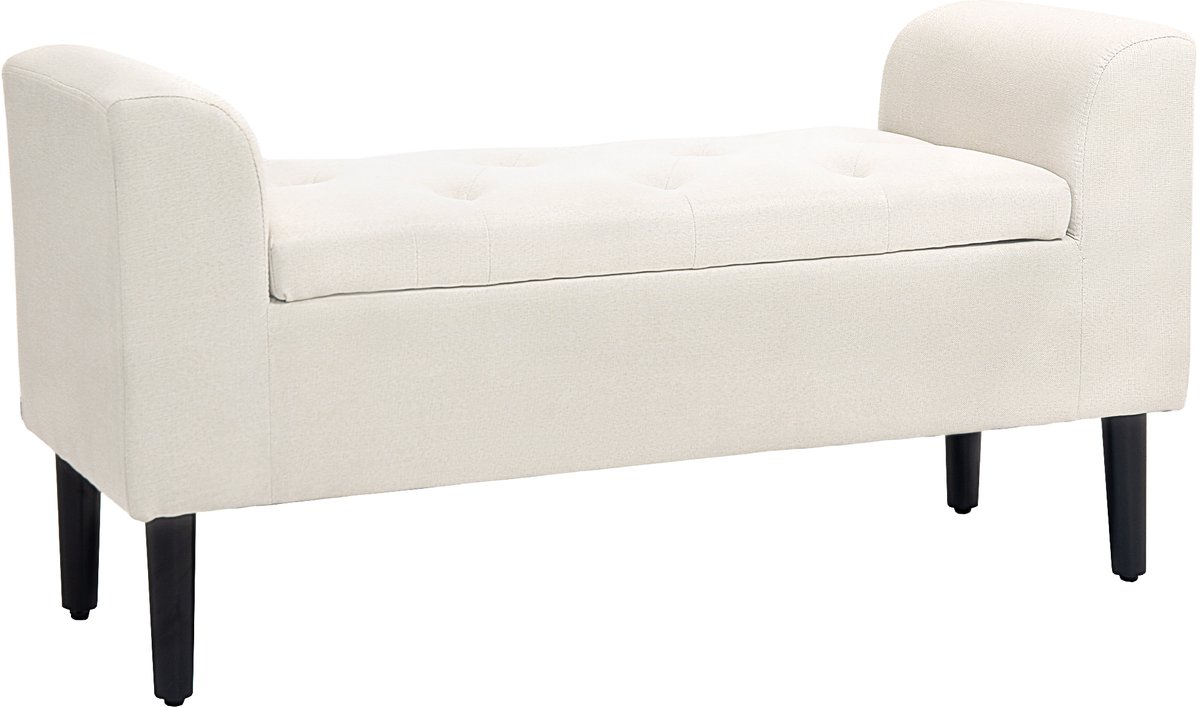 HOMCOM-Opbergpoef-Linnen-effect polyester stof-116x44x58cm-Wit