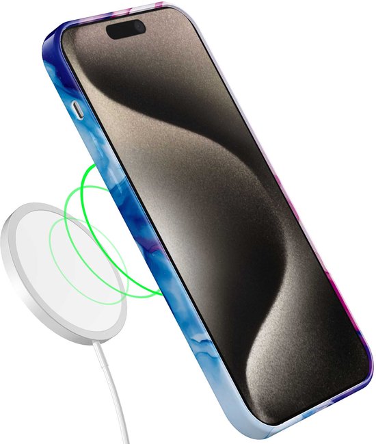 Coque de téléphone Smartphonica adaptée à iPhone 15 Pro Max avec imprimé marbre rose Blauw - Coque souple flexible en TPU - Coque arrière au Design marbre Blue adapté à iPhone 15 Pro Max