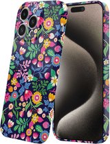 Smartphonica Telefoonhoesje Geschikt voor iPhone 15 Pro Max met Gekleurde Bloemen Opdruk - Flexibel Softcase TPU - Backcover Case Coloured Flowers Design geschikt voor iPhone 15 Pro Max