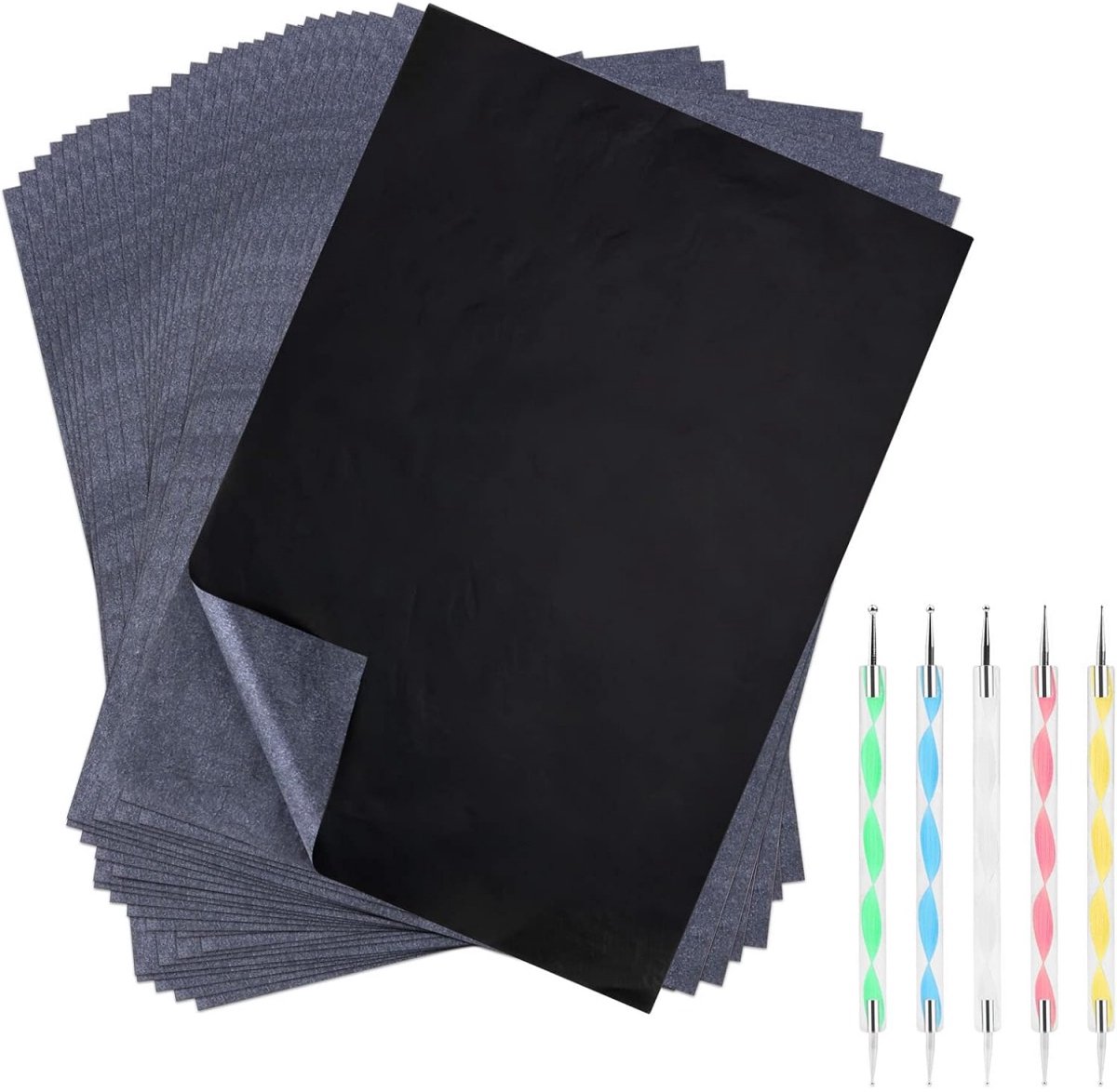 TOVBMUP 100 vellen carbonpapier - transferpapier - herbruikbaar - wordt geleverd met een embossingpen - geschikt voor overtrekken, naaien, houtbewerking, canvas, doe-het-zelf