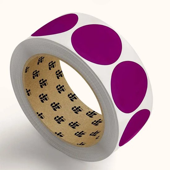 Paarse stickers op rol - rond - 5 cm - 477 stickers per rol | bol