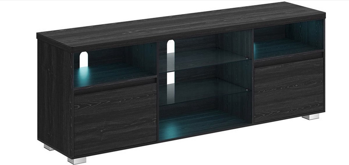 WNHB® Modern Zwart TV-Meubel 160 cm - Mediaconsole van Spaanplaat en Gehard Glas - Draagkracht 90 kg