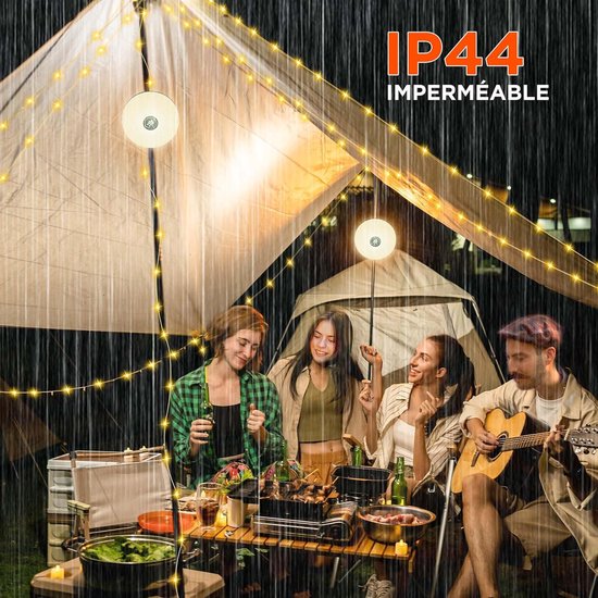 2 Stuks Camping Lichtsnoer 10 M - Warme lichten en Kleur licht - Campingverlichtingssnoer - Lampenslinger - Ambience Strip - 4-in-1 draagbaar - Camplamp - Oprolbaar - Waterdicht - Solar String Lights - Voor kamperen, tuin, decoratie - USB Oplaadbare van Merkloos — afbeelding 4