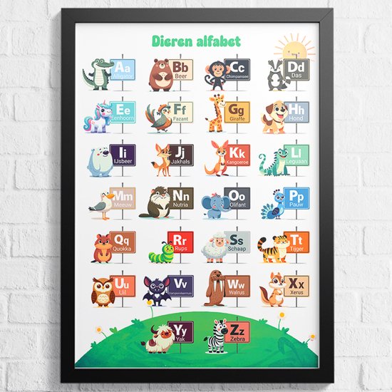 Affiche alphabet – Animaux ABC – Apprendre les lettres – pour Enfants – Format 61 x 91,5 cm – Affiche éducative – Ludique et pédagogique – Affiches École