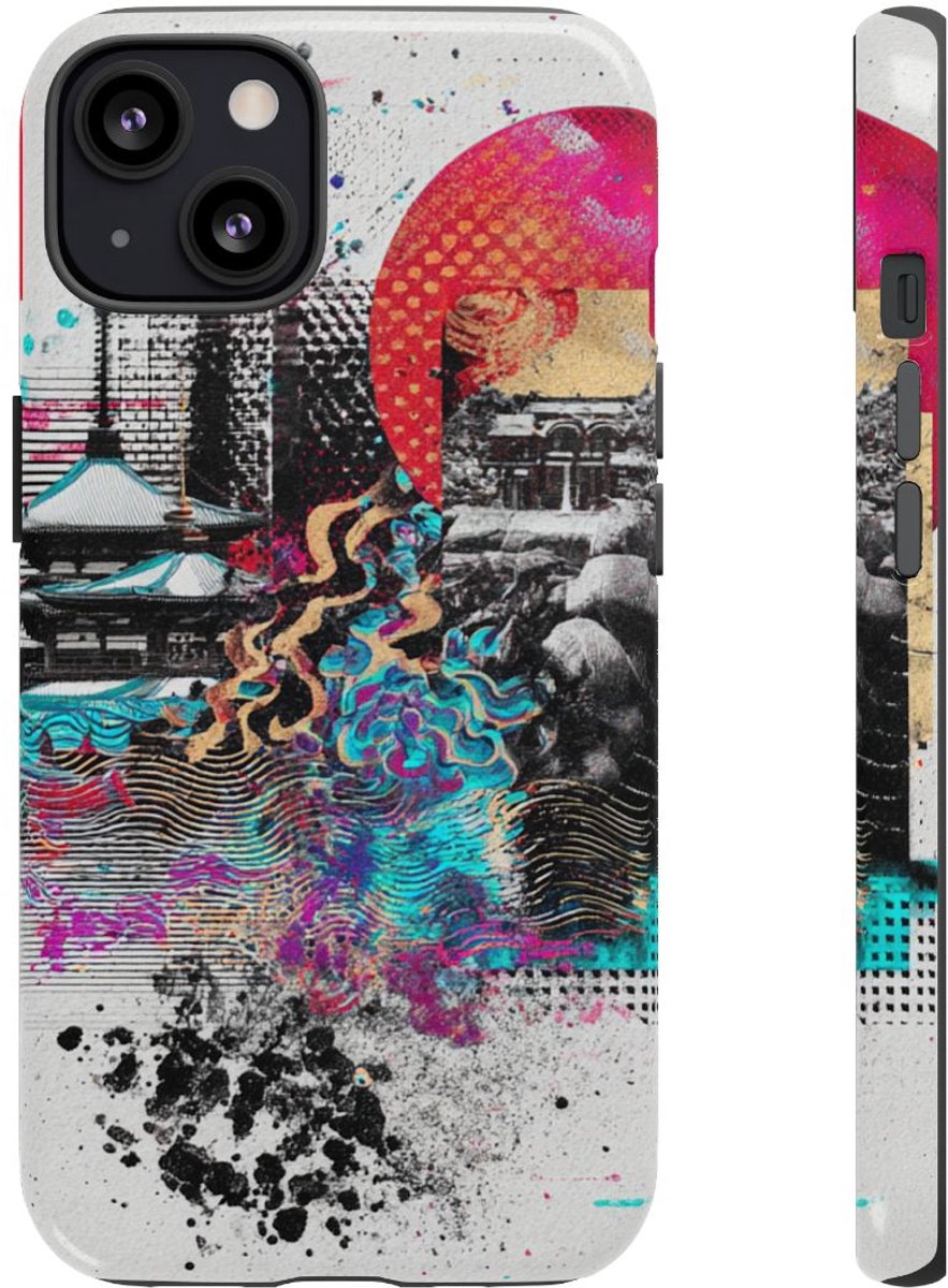 Abstracte Japanse Zen Tuin Collage – Telefoonhoesje Geschikt voor iPhone 13