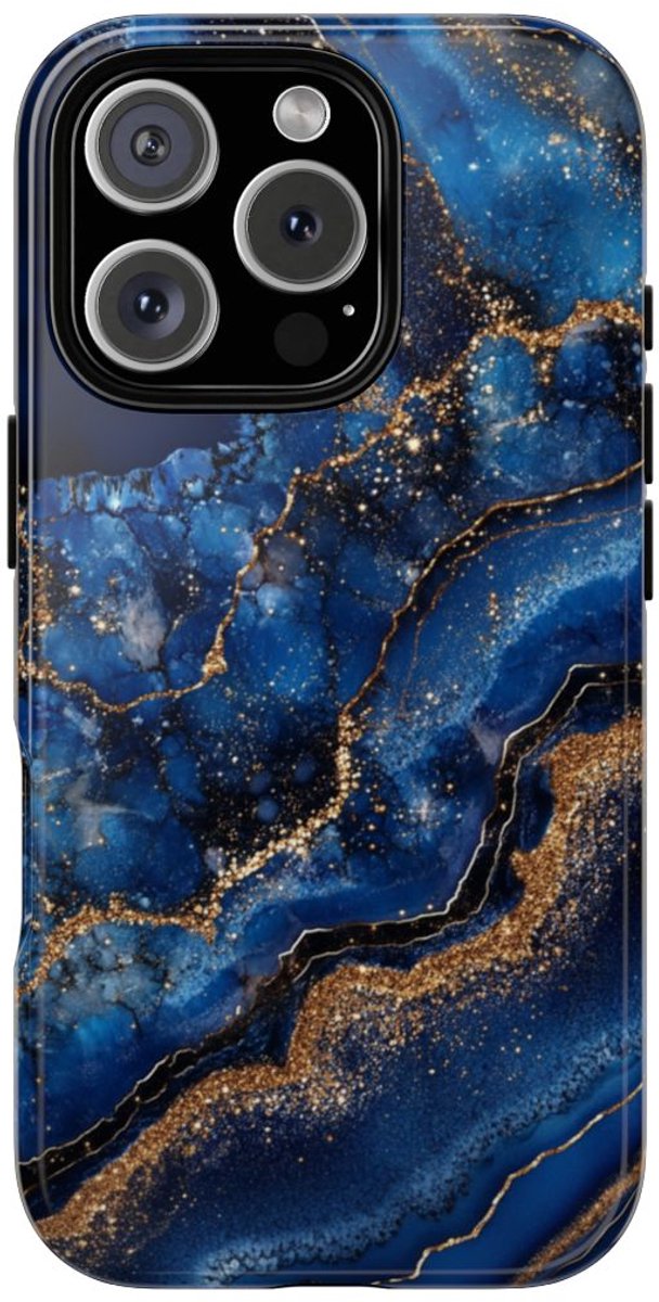 Blauw-Goud Geodepatroon – Telefoonhoesje Geschikt voor iPhone 16 Pro