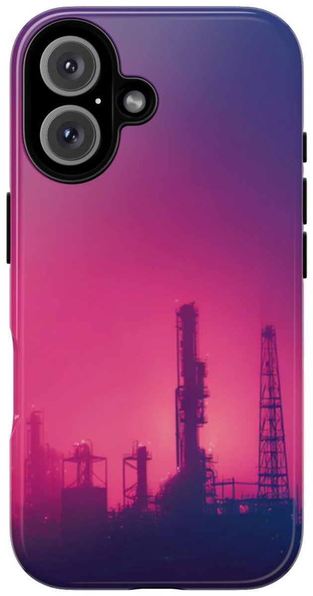 Industrieel Silhouet met Neon Gloed – Telefoonhoesje Geschikt voor iPhone 16