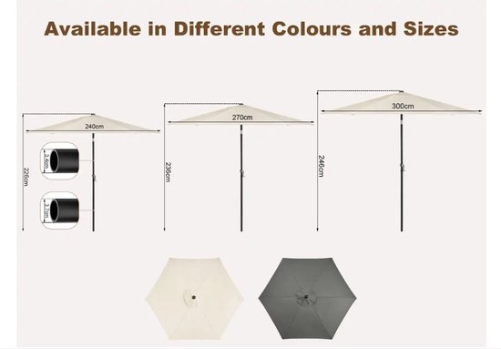 WOLTU Parasol 155 cm, Balkonscherm Strandscherm, UV-Bestendig, Waterdicht, in Hoogte Verstelbaar, 45° Knikbaar, Zonwering, Balkon, Terras, Strand, Tuin, Rond, Beige