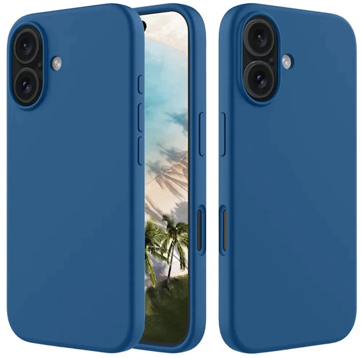 MobyDefend Hoesje - Geschikt voor iPhone 16 - Matte Siliconen Backcover - Blauw