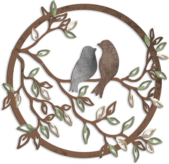 REWYTAZ-Peinture murale en métal silhouette d'oiseau sur des branches décoration artistique d'oiseau adaptée au salon jardin chambre bureau murs de la maison décoration de fête de déménagement (marron)