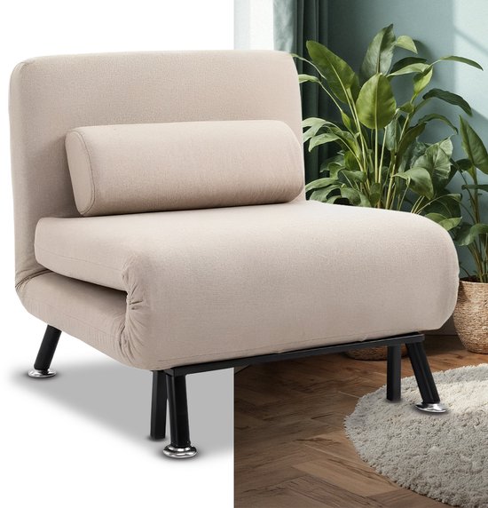 Slaapstoel - Uitklapbaar - Slaapbank - Logeerbed - Zetelbed - Slaapfauteuil - Vouwbed - 1 persoons - Zeer comfortabel - Beige