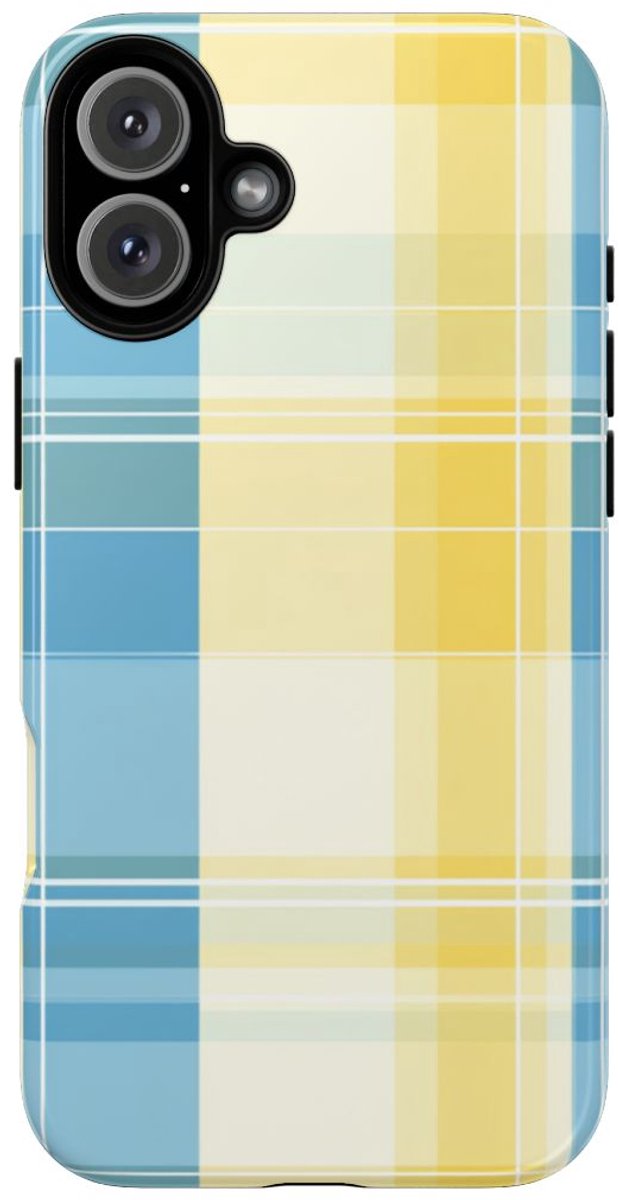 Ocean Blue en Geel Geruit Patroon – Telefoonhoesje Geschikt voor iPhone 16 Plus
