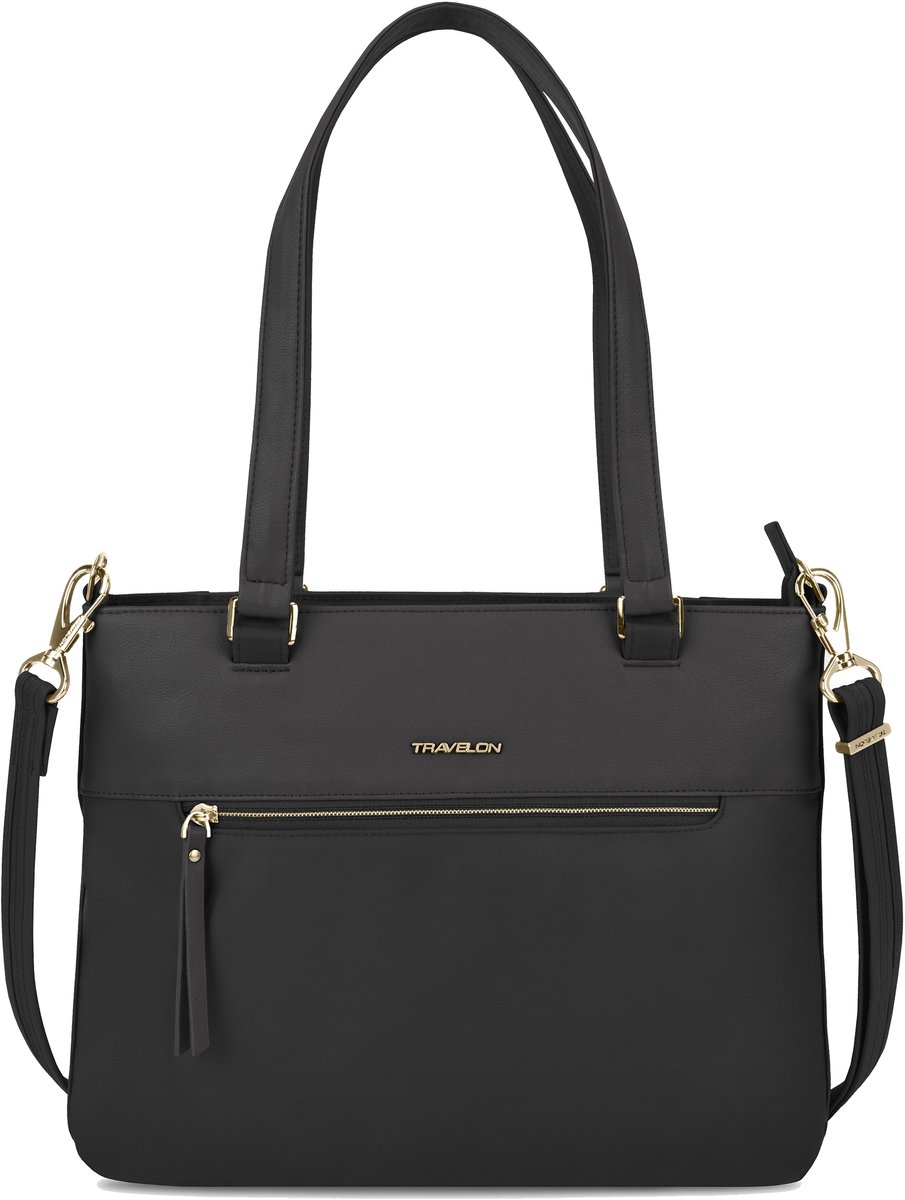 Travelon Addison Anti-diefstal Tote Bag – Stijlvolle Tote met RFID, vergrendelbare ritsen en lock-down band – Zwart