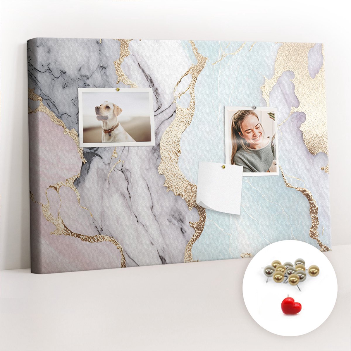 Tulup Prikbord - Marmer Kurkbord - 60 cm x 40 cm - Veelkleurig Prikbord - Metalen Pinnen - Kurk Bedrukken - Kurkbord Slaapkamer - Memobord Van Kurk - Esthetisch Prikbord - Kurkbord Met Print