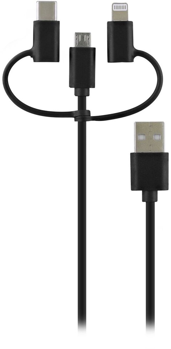 Kabel USB naar Micro-USB, USB-C en Lightning TNB Way Zwart 1 m