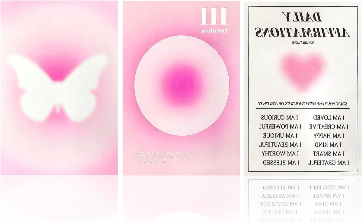 Inovra - Set van 3 roze esthetische wandkunstposters 20x30cm - Motiverende quotes - Meisjes slaapkamer decoratie . - Babykameraccessoires
