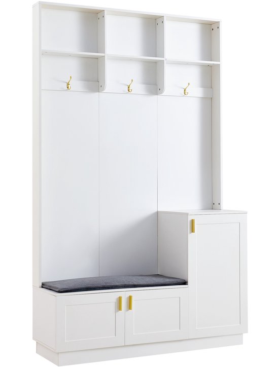 Ensemble de garde-robe Sweiko - Avec banc + étagère à chaussures - 3 crochets - 3 étagères - Wit