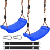 2 stuks kinderschommel voor binnen en buiten, verstelbaar touw (110-180 cm), antislip zitting, blauw - inclusief 4 karabijnhaken en 4 PE-touwen