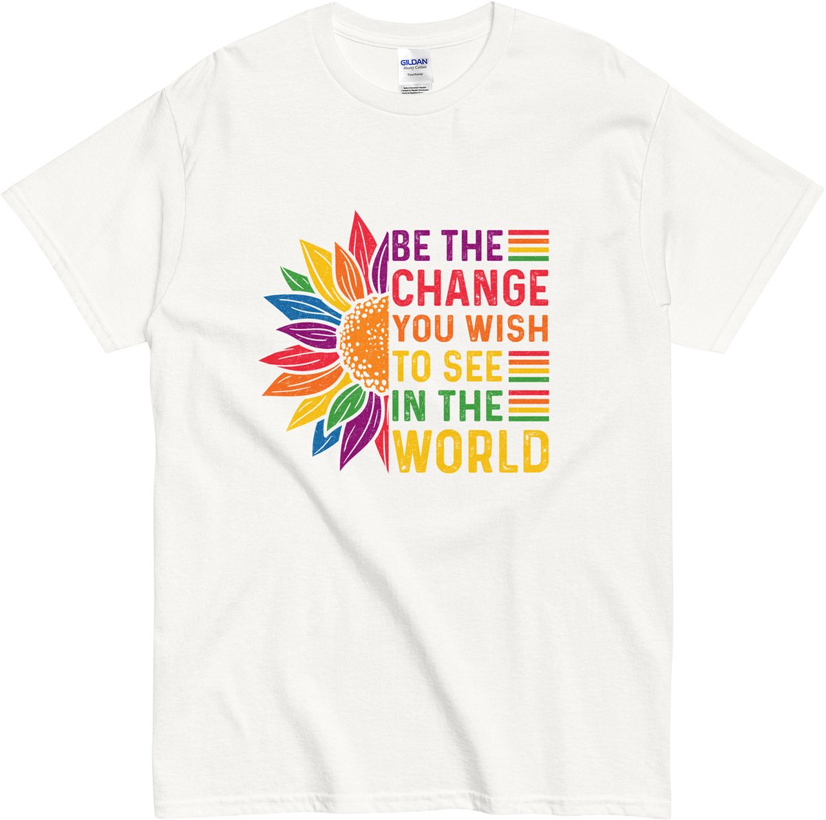 Positieve Inspiratie T Shirt Dames en Heren - Regenboog Zonnebloem - Wit - 2XL