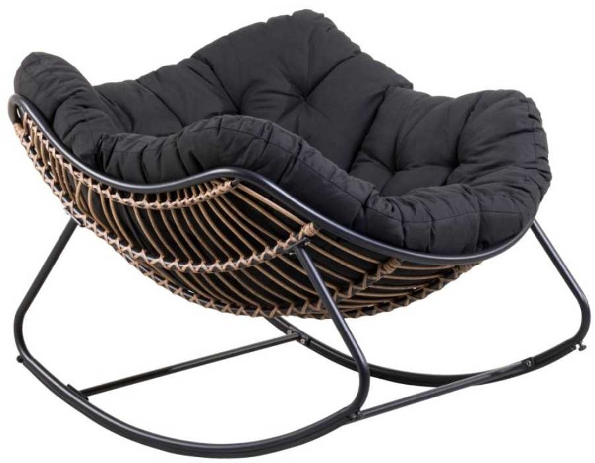 Casa Schommelstoel Rocko – Zwarte Lounge Schommelstoel voor Tuin, Bijkeuken of Mancave – 83x114x96 cm – Comfortabele Relaxstoel voor Binnen en Buiten