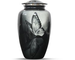 XXL As Urn - 3.5 Liter - Crematie Urn - Uniek - Voor Huisdieren of Menselijk As - Crematie As - Mini Urn - Decoratie Urn - Black Butterfly