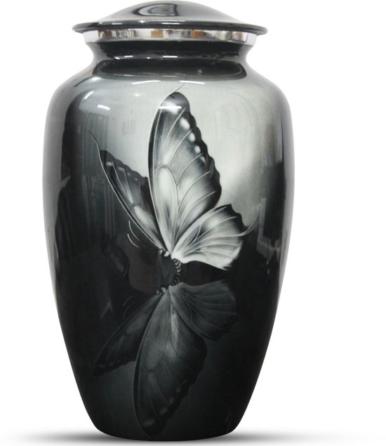 XXL As Urn - 3.5 Liter - Crematie Urn - Uniek - Voor Huisdieren of Menselijk As - Crematie As - Mini Urn - Decoratie Urn - Black Butterfly