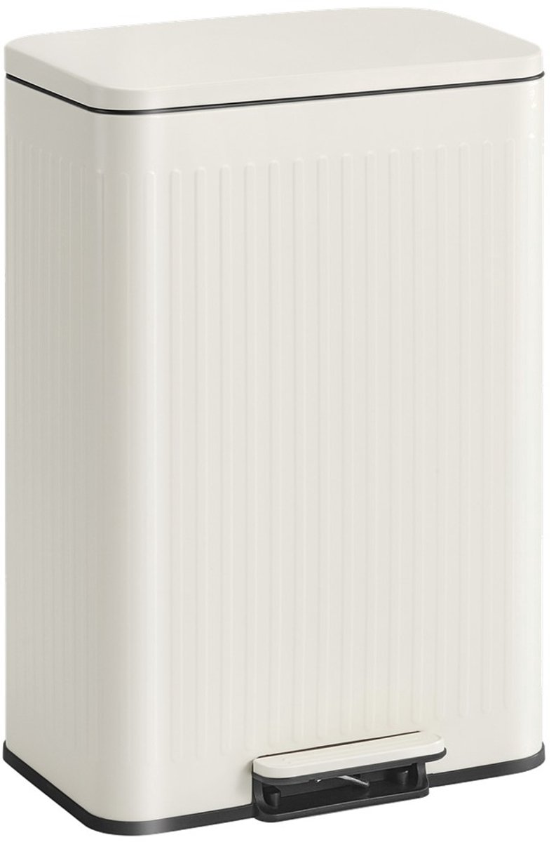 HÜSQ Prullenbak 60 Liter - Grote Pedaalemmer in Metaal Soft-close Afvalbak voor Kantoor of Keuken - Vuilnisbak in RVS - zacht crème / gebroken wit