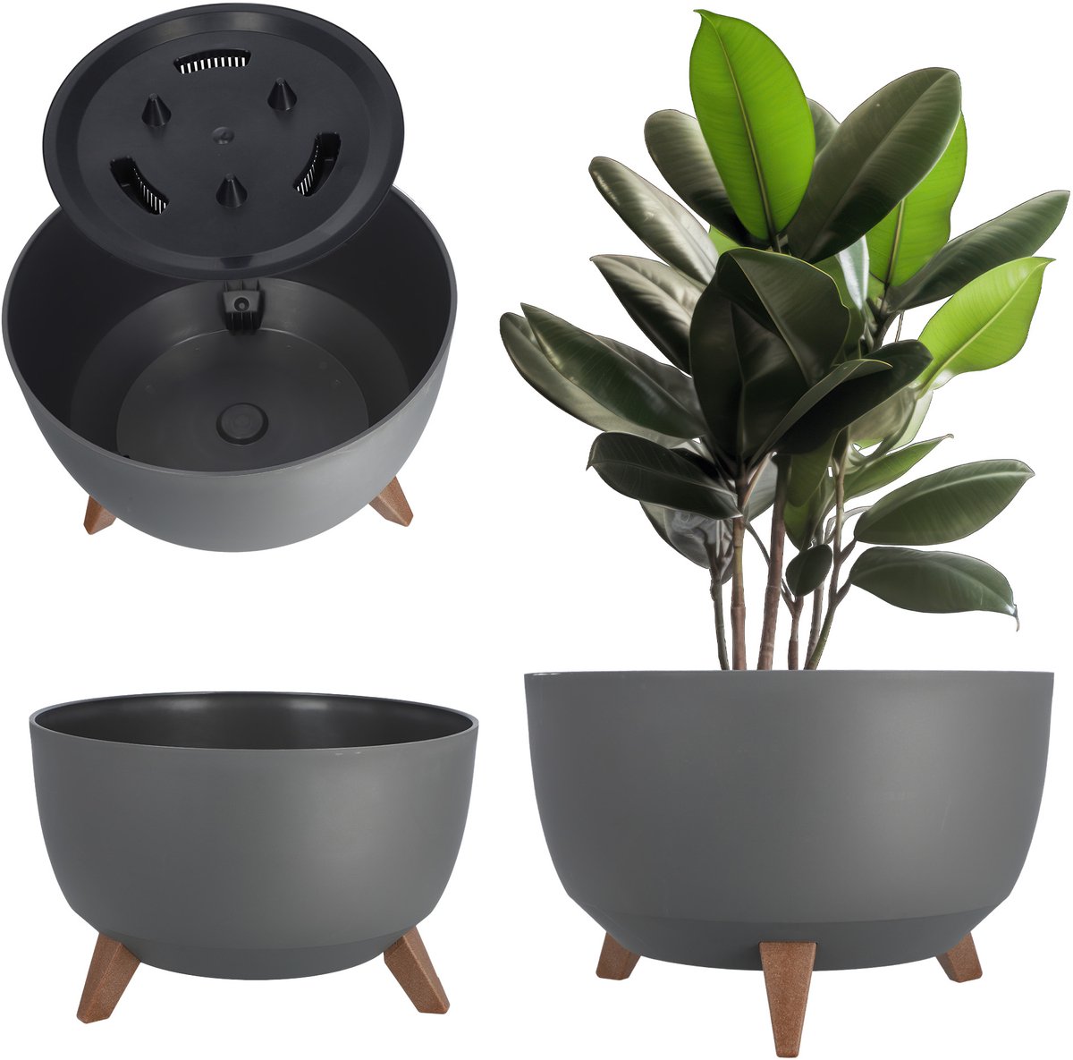 KADAX Verhoogde plantenpot, grote kunststof plantenbak met poten voor binnen en buiten, duurzame ronde plantenbak voor kamerplanten (39,5 cm, antraciet)