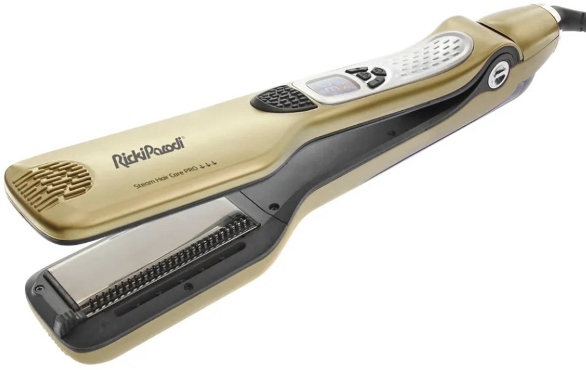 Ricki Parodi VAPPRO Stoom Haar Stijltang – Titanium Platen – 230°C – LCD Display – 35ml Waterreservoir – Goud/Zwart
