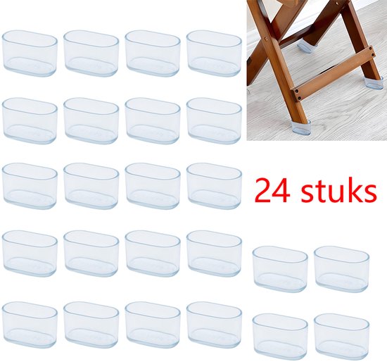 RCHYFEED Beschermkappen voor stoelpoten, 24 stuks transparante stoelpootdoppen met grijs vilt voor rechte en schuine stoelpoten, stoelpootbeschermers