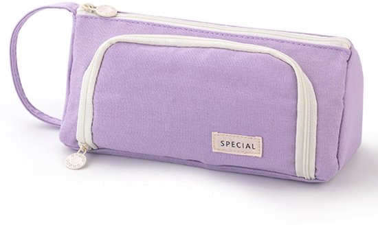 Aardbeien Etui Voor Meisjes - Schattig 3-Compartimenten Pennenzak Met Grote Capaciteit, Roze/Beige
