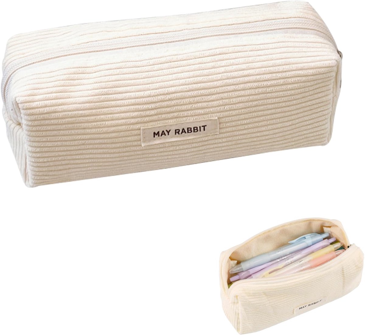Deepton Pennenetui Corduroy - Ruim Etui voor School - Grote Opslagcapaciteit - Wit