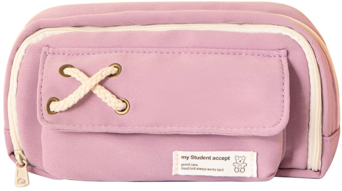 Pennenetui - Groot met 3 Ritsvakken - 21x11,5 cm - Voor School, Kantoor & Studie - Lila
