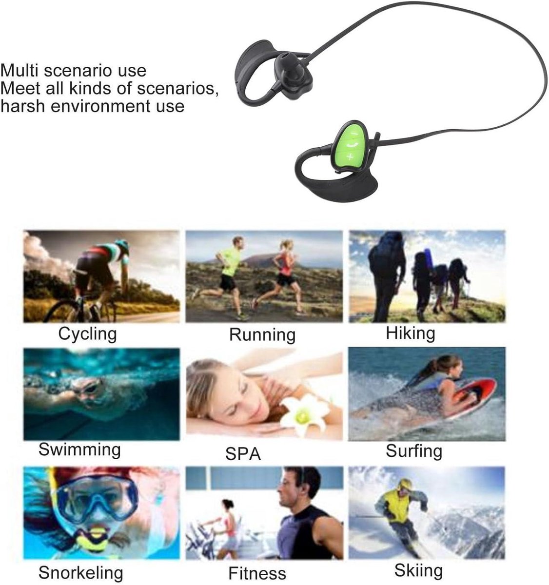 Allecto plus - Waterdichte In-ear Zwemhoofdtelefoon met Draadloze Mp3-speler - Groen - Zwemmen Sporten Hardlopen thumbnail 5