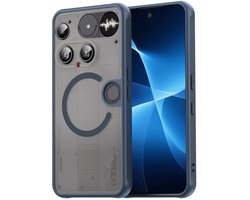 MobyDefend Hoesje - Geschikt voor Nothing Phone (3) - Case Geschikt voor MagSafe - Mat Transparant Met Gekleurde Rand - Blauw