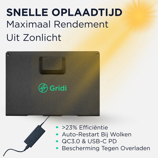 Gridi - Zonnepaneel 15W - Solar panel - opvouwbaar zonnepaneel - zonnepanelen - geschikt voor powerbank van Merkloos — afbeelding 3