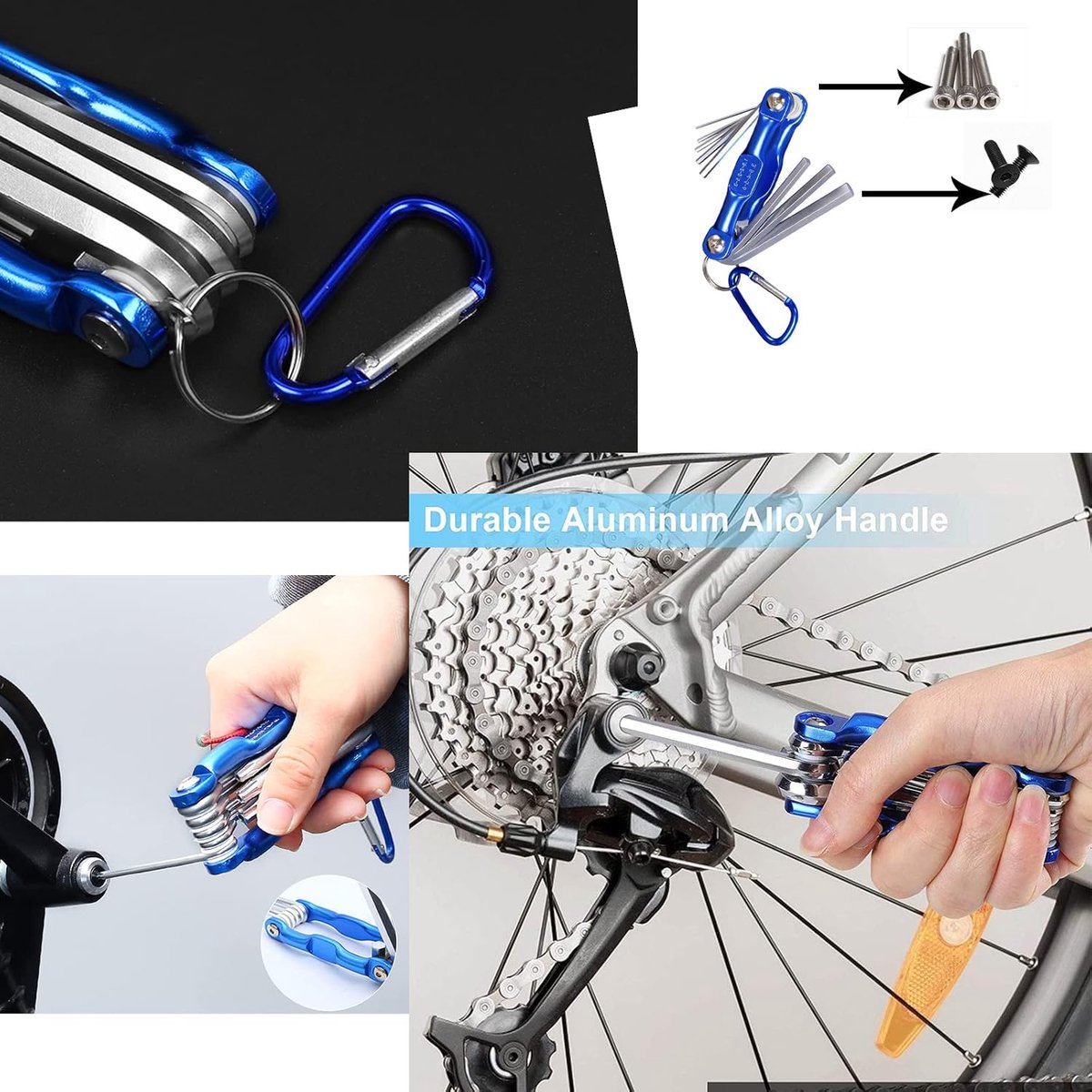 8-in-1 Opvouwbare Inbussleutelset, Zeskantsleutels, Inbussleutelset Torx, Inbussleutel met Karabijnhaak voor Fietsen, Motorfietsen, Voertuigen, Meubels, 1,5 mm - 6 mm