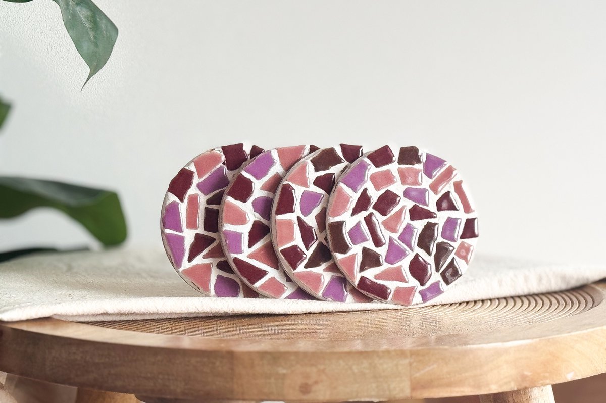 DIY Mozaïek Onderzetters met houder Oud-Roze - Hobbypakket - Knutselpakket voor volwassenen - doe het zelf pakket - Little Creations