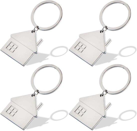 Set de porte-clés créatifs en forme de maison - Cadeaux de pendaison de crémaillère - Argent - 4 pièces