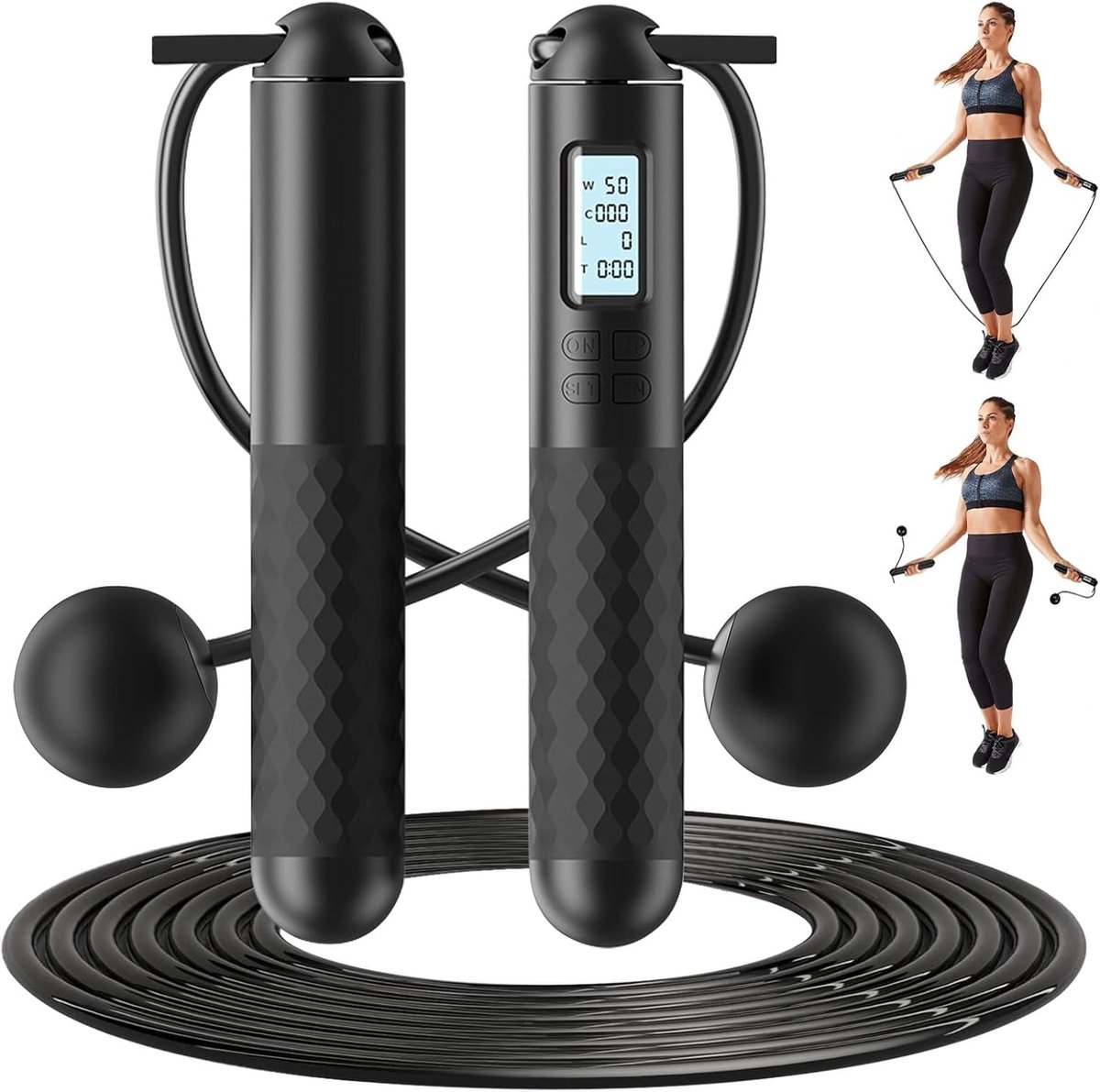 MKSS® Springtouw met Teller - Elektrisch Jumprope Fitness - Draadloos voor Volwassen en Kinderen - Zwart