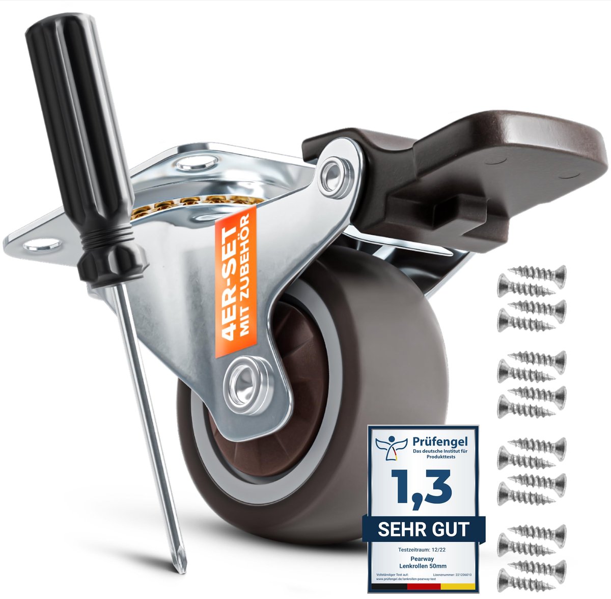 PEARWAY™ Premium 32mm meubelwielen met rem [4 stuks tot 60 kg] incl. montagetoebehoren I Robuuste wielen met rem I Wielen voor meubels I Kleine meubelwielen I Meubelwielen I Kleine meubelwielen I Zwenkwielen