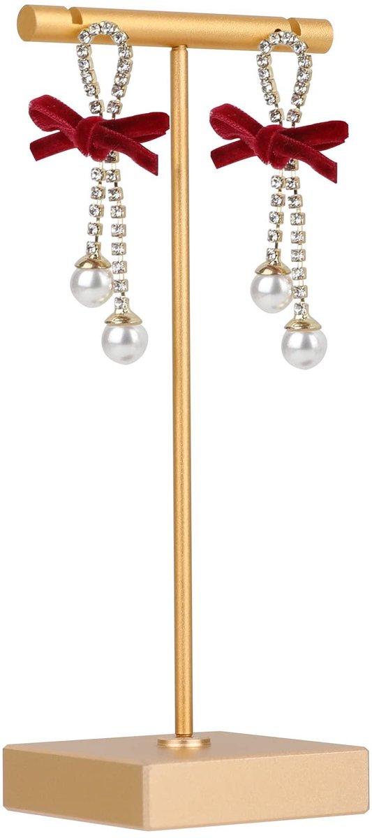 GemeShou gouden oorbelstandaard, metalen oorbelstandaard te koop, kleine sieraden-oorbelhouder, mini-oorbelhouder voor online fotografie-accessoires [gouden vierkante basis]