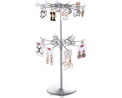 Polmart metalen sieradenstandaard, zilver, 360° draaibare sieradenstandaard, 2-laags verstelbare standaard (43-65 cm), met 20 haken, ketting, armband en horlogehanger