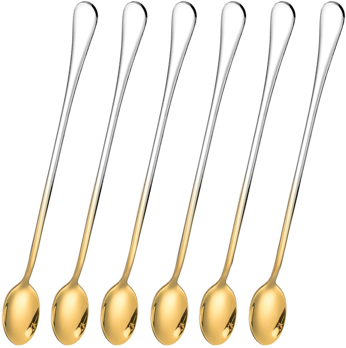 Unyqoos® Set van 6 Extra Lange Lepels voor Latte Macchiato en Cocktails met Gouden Afwerking