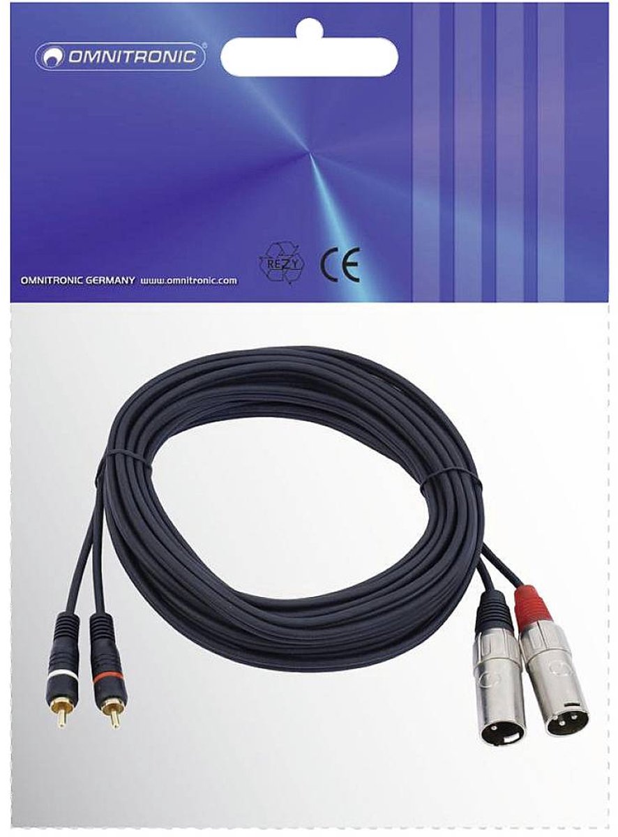 Omnitronic 3022522E XLR Adapterkabel [2x XLR-stekker 3-polig - 2x Cinch-stekker] 6.00 m Zwart