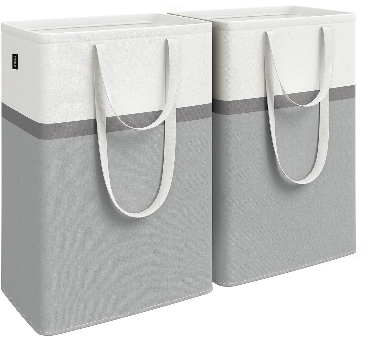 SONGMICS 75L wasmandset van 2, opvouwbare wasmand met lange handgrepen, gemakkelijk mee te nemen en schoon te maken, voor slaapkamer en badkamer, duifgrijs LCB208G02